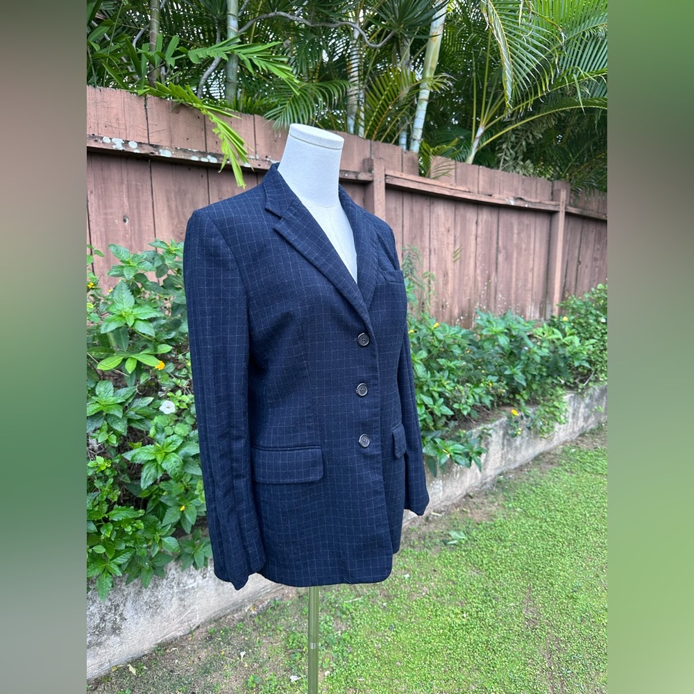Vintage Lauren Ralph Lauren 100% Wool Checkered Blazer Navy Size 6 - Picture 4 of 11